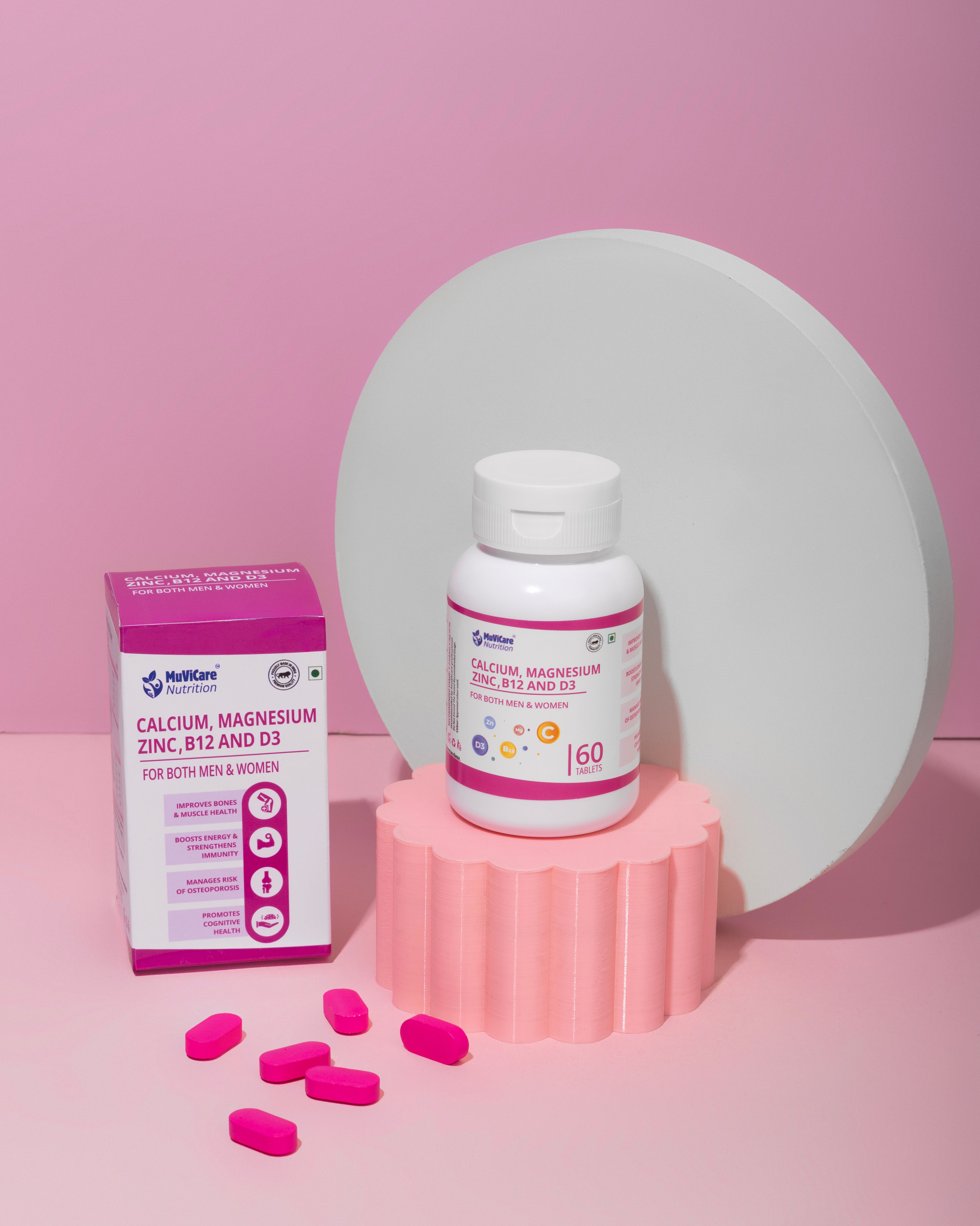 Calcium, Magnisum, Zinc, B12, D3